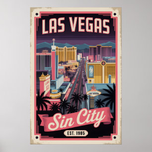 Poster Las Vegas Nevada Voyage Rétro Vintage
