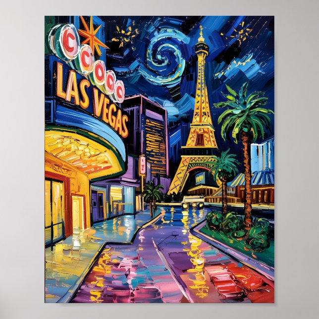 Poster Las Vegas Travel Van Gogh Style Casino Night City (Devant)