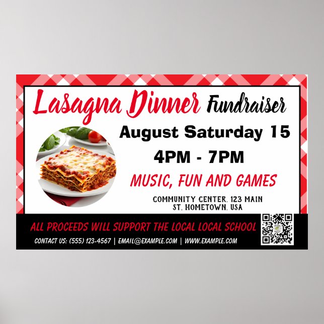 Poster Lasagna Dîner rouge Fundraiser Bannière (Devant)