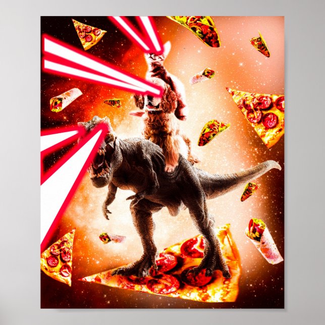 Poster Laser Yeux Space Chat Riding Chien Et Dinosaure (Devant)