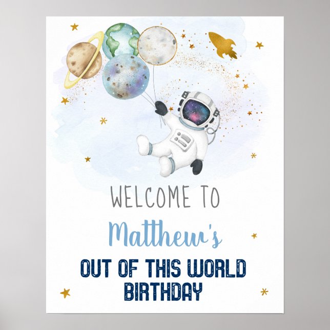 Poster L'astronaute Blue Gold Espace extra-atmosphérique (Devant)