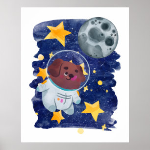 Poster L'astronaute Dog Aquarelle L'espace Étoiles Planèt