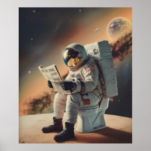 Poster L'astronaute lit le journal