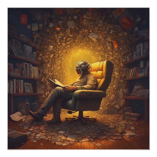 Poster L'astronaute lit un livre (Devant)