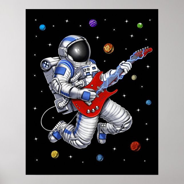 Poster L'astronaute spatial joue de la guitare (Devant)