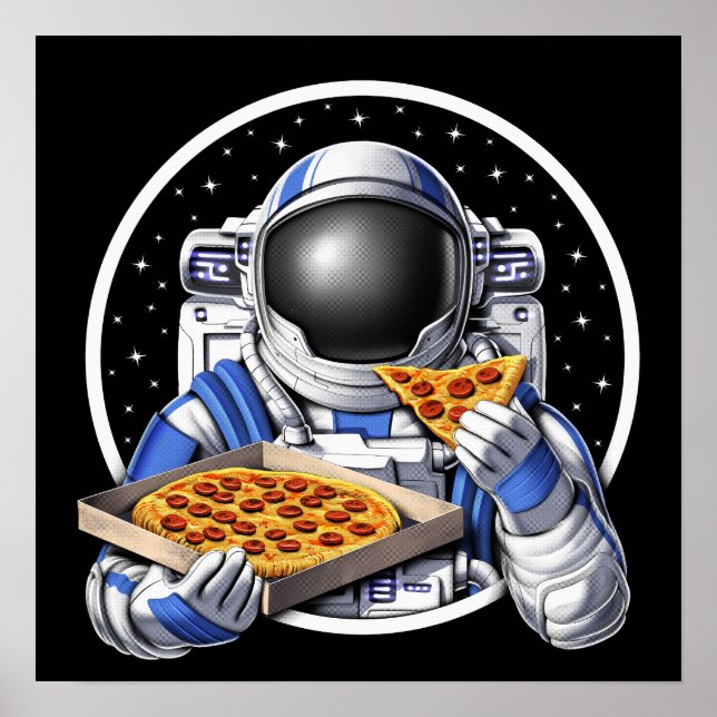 Poster L'astronaute spatial mange de la pizza (Devant)