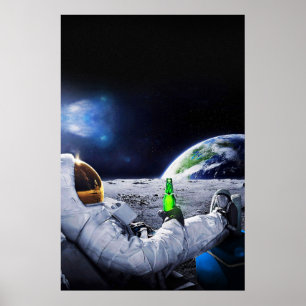 Poster L'astronaute sur la Lune avec bière