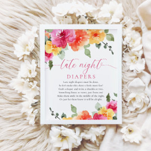 Poster Late couche de nuit rose orange brillant floral