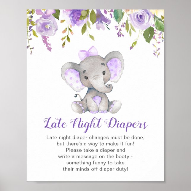Poster Late Night Diapers Signale Elephant Baby shower Gi (Devant)