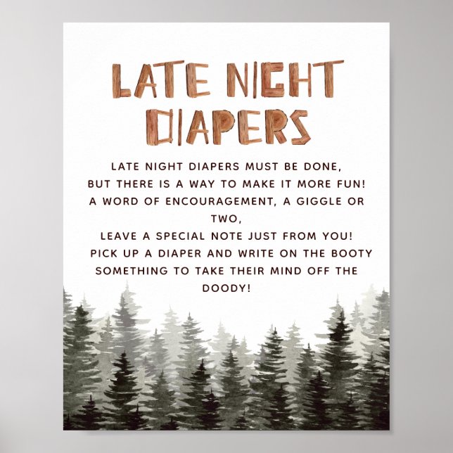 Poster Late Night Diapers Woodland Baby showers Jeux (Devant)
