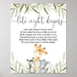 Poster Late nuit couches baby shower jeu safari animaux