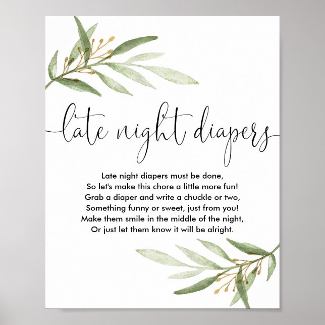 Poster Late nuit couches baby shower jeu verdure or (Devant)