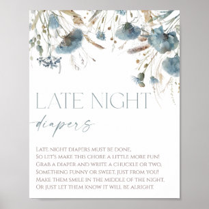 Poster Late nuit couches boho bleu poussiéreux fleur sauv