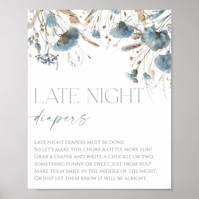 Poster Late nuit couches boho bleu poussiéreux fleur sauv (Devant)