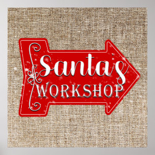 Poster L'atelier du Père Noël Flèche Noël rustique Fêtes