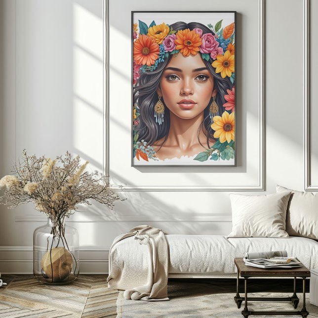Poster Latino American Girl Watercolor Art Imprimer (Latino American Girl Watercolor Art Print Mockup 1)