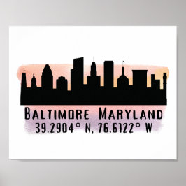 Poster Latitude et longitude de Baltimore Skyline