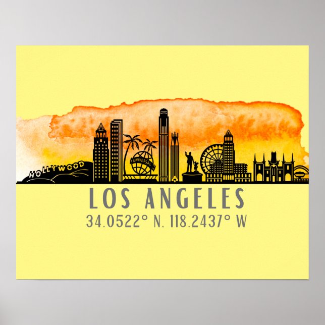 Poster Latitude et longitude de Los Angeles Skyline (Devant)