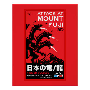 Poster L'Attaque Japonaise De Kaiju Sur Le Mont Fidji