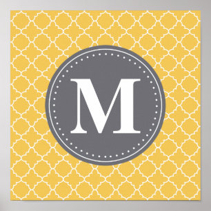 Poster Lattice marocain monogramme en jaune / gris