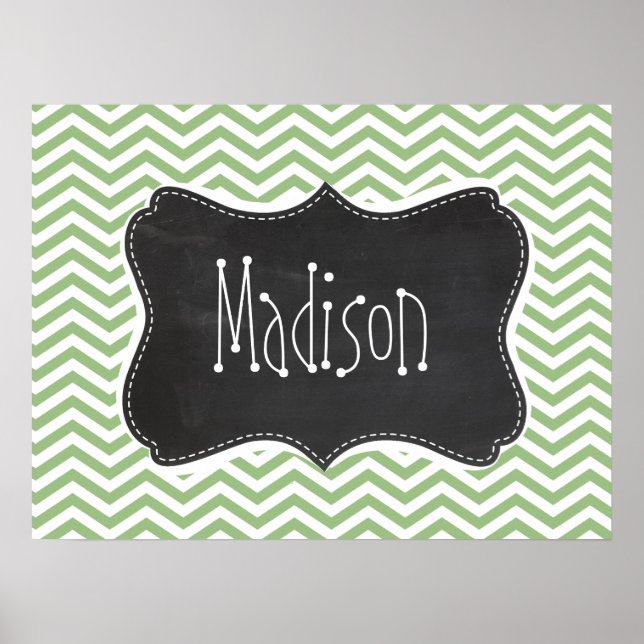 Poster Laurel Green Chevron Stripes; Chalkboard look (Devant)