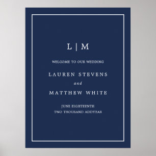 Poster Lauren Navy Blue Monogramme Mariage élégant