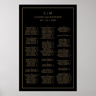 Poster Lauren Noir et Or Monogramme Mariage élégant