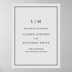 Poster Lauren Silver Monogramme Mariage élégant