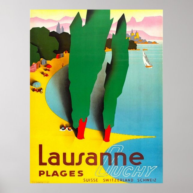 Poster Lausanne, lac Léman plage, Suisse (Devant)
