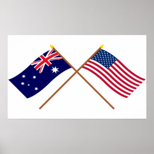 Poster L'Australie et les drapeaux croisés par Etats-Unis