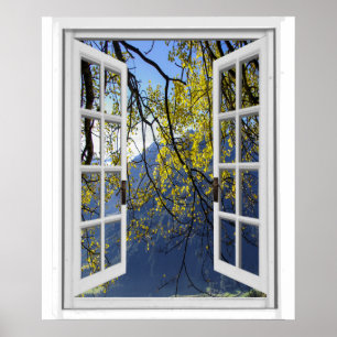 Poster L'automne d'automne laisse la fenêtre de Faux de