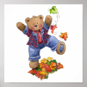 Poster L'automne est amusant ours