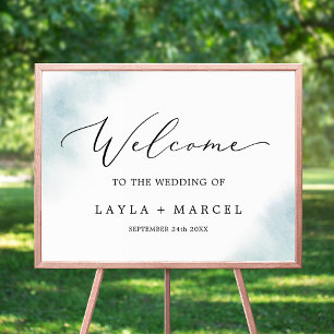 Poster Lavage à l'aquarelle Bienvenue au mariage bleu
