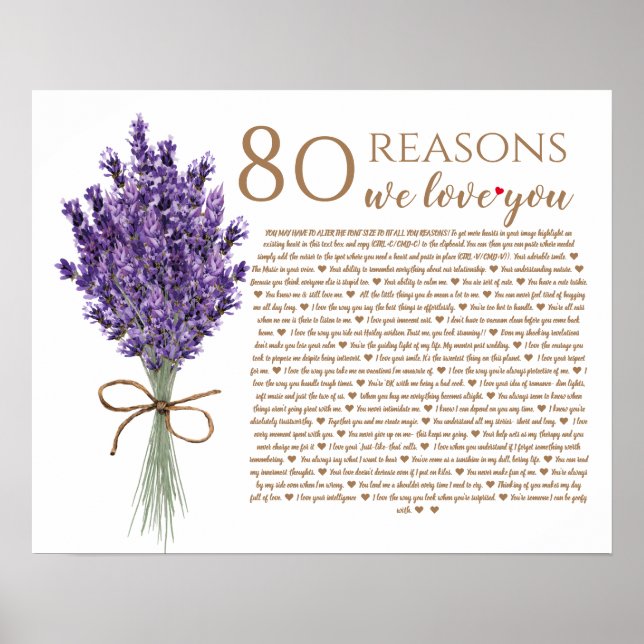 Poster lavande 80 raisons nous vous aimons grand-mère ann (Devant)