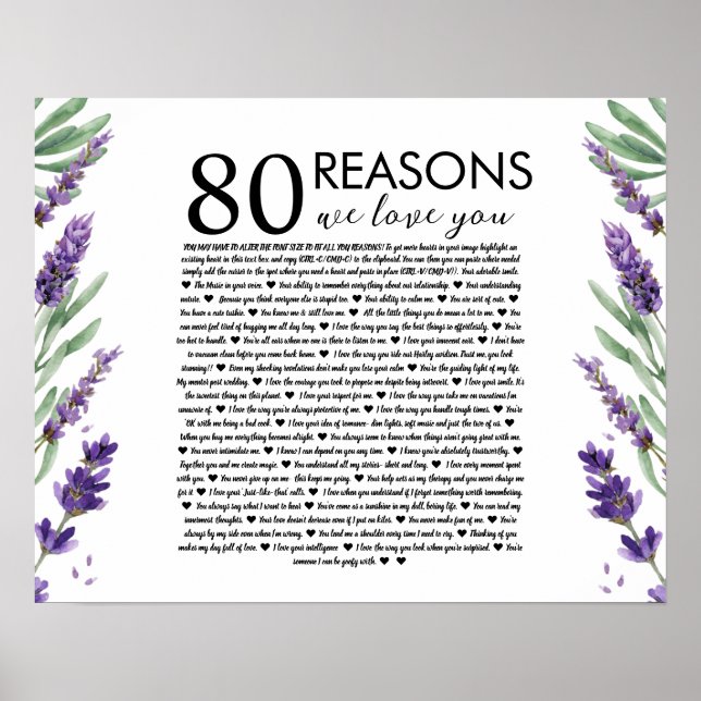 Poster lavande 80 raisons nous vous aimons grand-mère ann (Devant)