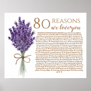 Poster lavande 80 raisons pour lesquelles nous vous aimon