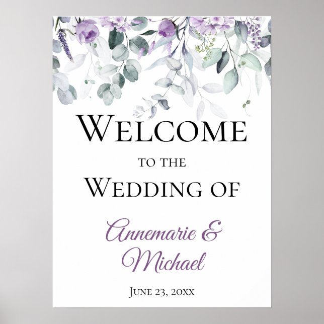 Poster Lavande et Eucalyptus Bienvenue à notre Mariage (Devant)