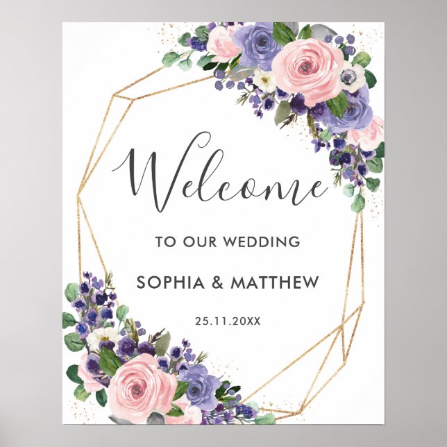 Poster Lavande Purple Blush Rose Mariage Floral Bienvenue (Devant)