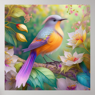 Poster Lavande Tête Orange Breased Imaginaire Oiseau