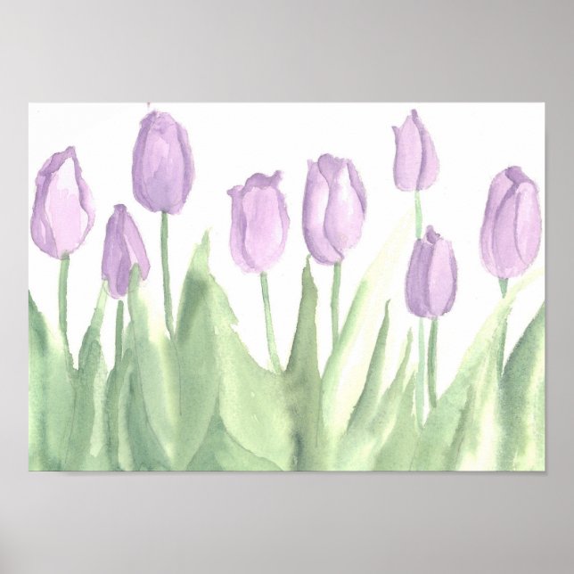 Poster Lavande Tulipe Fleur Jardin Ressort Aquarelle (Devant)