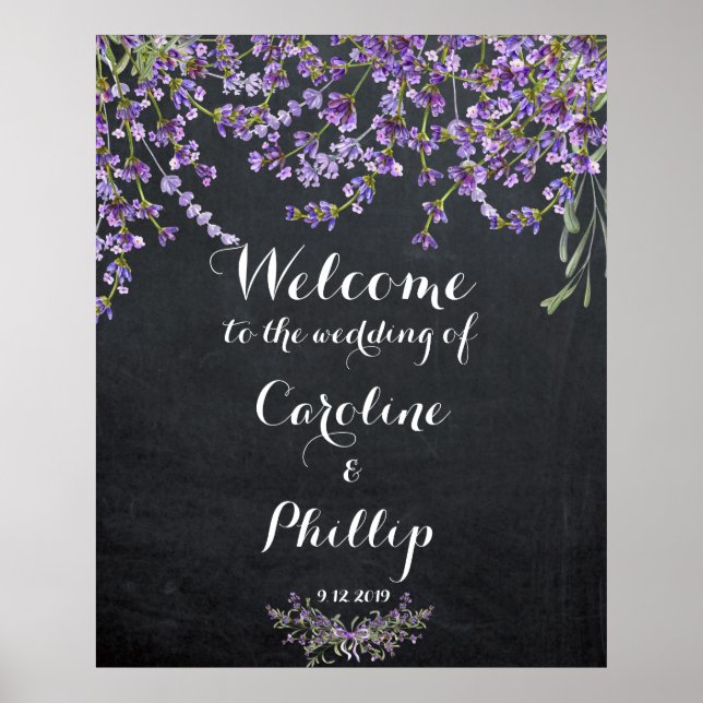 Poster Lavande violet mariage signe de bienvenue craie (Devant)