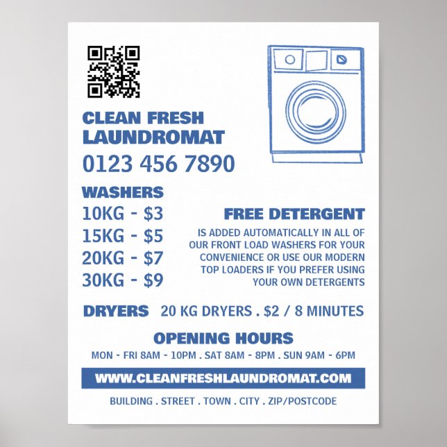 Poster Lave-linge, Lave-linge, Service de nettoyage (Devant)