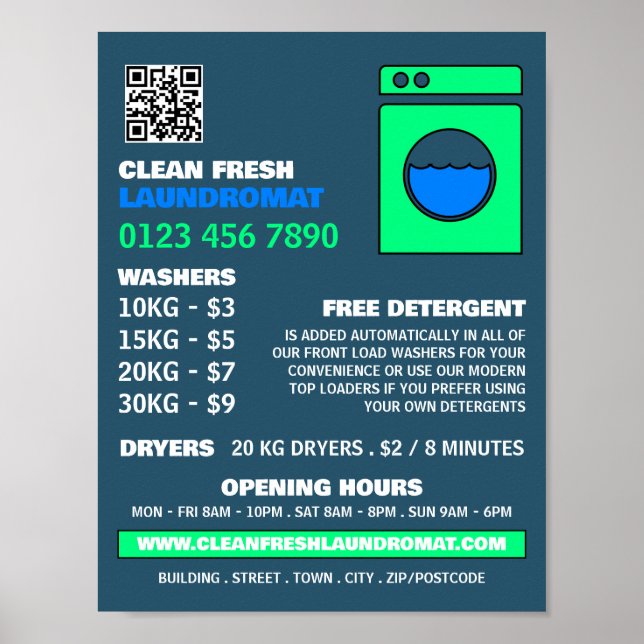 Poster Lave-linge, Lave-linge, Service de nettoyage (Devant)