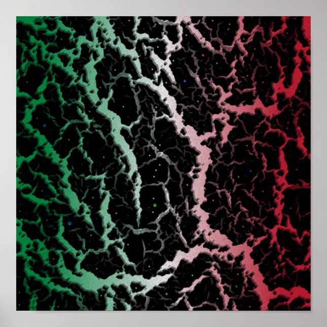 Poster Lave spatiale fissurée - Vert/Blanc/Rouge (Devant)