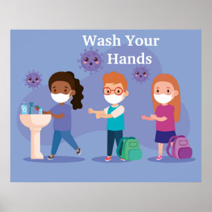 Poster Lave-toi les mains à l'école