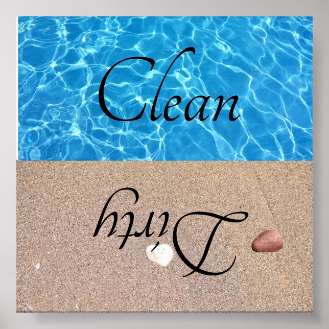 Poster Lave-vaisselle propre sale Plage Eau (Devant)