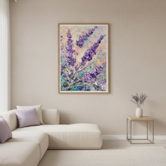 Poster Lavender Flowers Abstract Oil Painting Wall Art