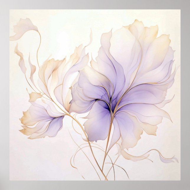 Poster Lavender & Gold Abstract Watercolor Flower (Devant)