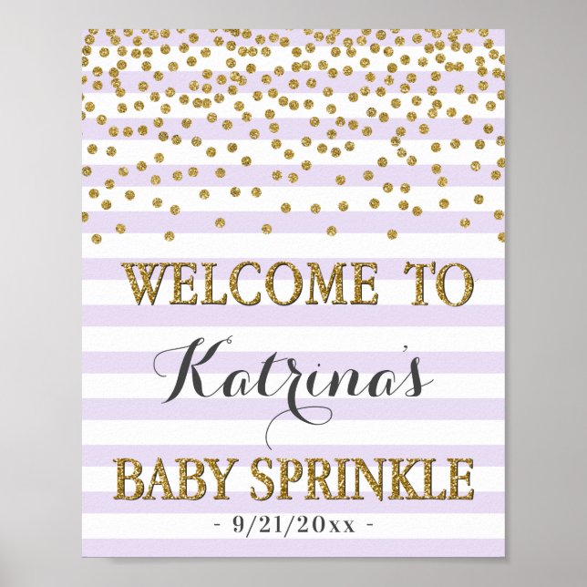 Poster Lavender Lilac et Gold Girl Baby Sprinkl Bienvenue (Devant)