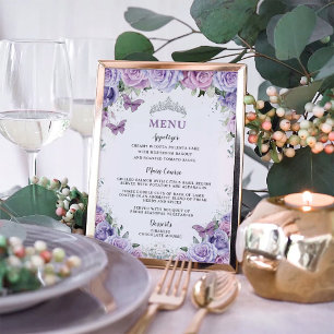 Poster Lavender Lilac Violet Rose Floral Quinceanera Menu
